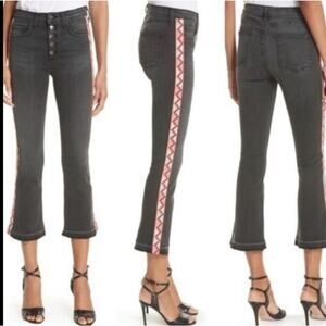Veronica Beard Cropped Jeans Sz 24 BLACK Carolyn Baby Boot AZTEC TUXEDO‎ Boho